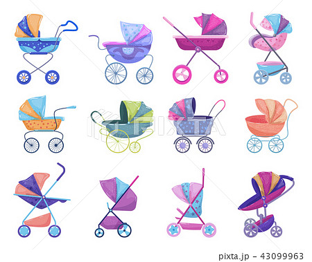 Stroller vector baby-stroller and childish buggy with pram for children or kids carriage 43099963