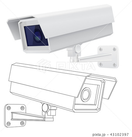 CCTV security camera. 3d model and outlinen drawing 43102397