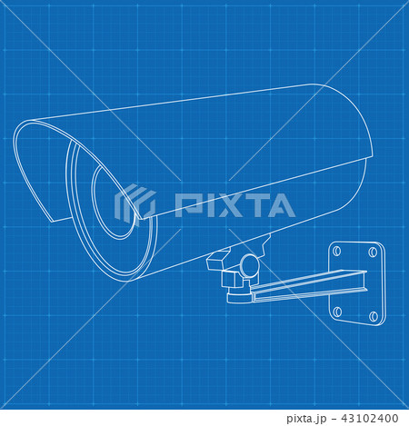 CCTV security camera. Outline drawing on blueprint bacground CCTV security camera. Outline drawing on blueprint bacground 43102400