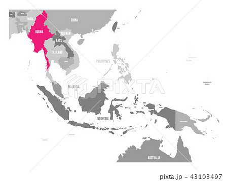 Vector map of Burma or Myanmar. Pink highlighted in Southeast Asia region 43103497