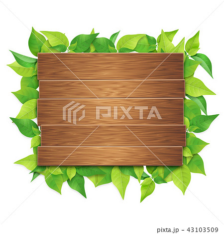 ブラウン色の看板とそれを囲む葉っぱ Png 切り抜き素材 のイラスト素材