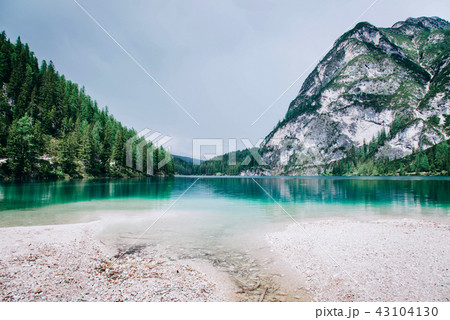 Beautiful view of Lago di Braies or Pragser wildsee, Italy. Beautiful view of Lago di Braies or Pragser wildsee, Italy. 43104130