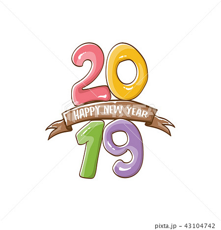 2019 Happy New Year poster design template. Vector happy new year greeting illustration with colored 43104742