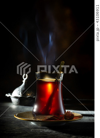Turkish tea on black background 43106911