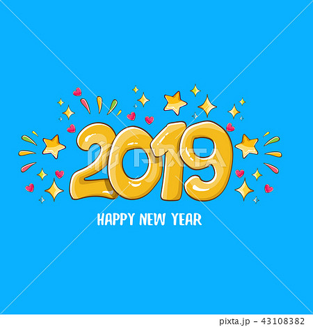 2019 Happy New Year poster design template. Vector happy new year greeting illustration with colored 2019 Happy New Year poster design template. Vector happy new year greeting illustration with colored 43108382