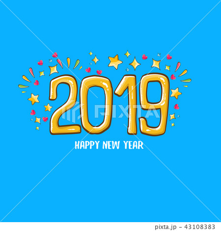 2019 Happy New Year poster design template. Vector happy new year greeting illustration with colored 43108383