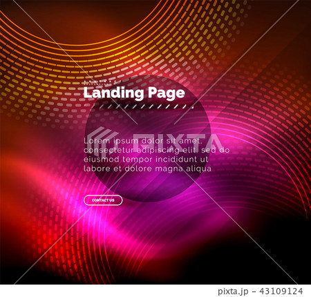 Neon glowing techno lines, hi-tech futuristic abstract background template with circles, landing 43109124