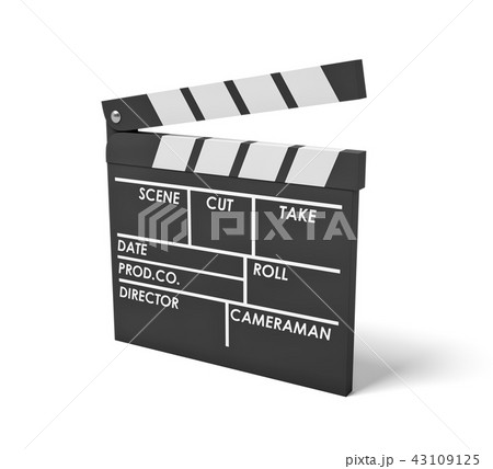 3d rendering of a single black clapperboard with empty fields for movie name and staff. 43109125