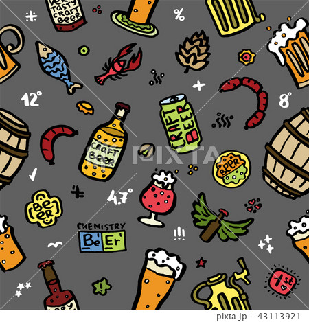 Craft beer hand drawn elements pattern 43113921