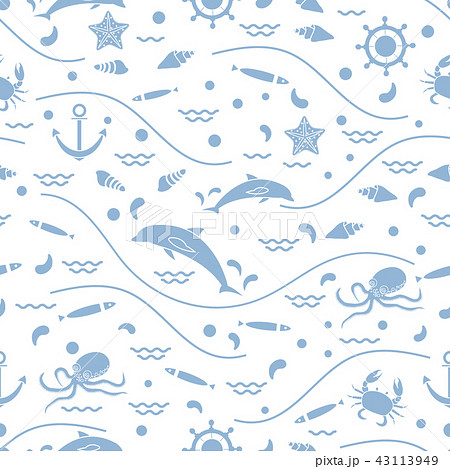 Cute seamless pattern with dolphins, octopus, Cute seamless pattern with dolphins, octopus, 43113949