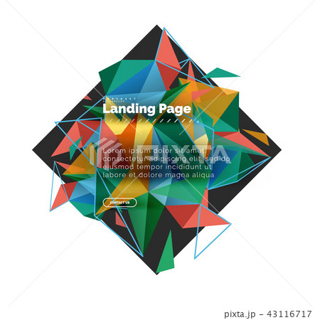 Triangular design abstract background, landing page. Low poly style colorful triangles on white Triangular design abstract background, landing page. Low poly style colorful triangles on white 43116717