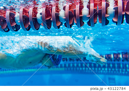 underwater picture of young swimmer exercising in swimming pool 43122784