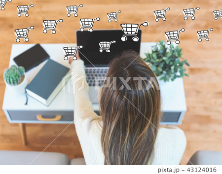 Online Shopping with woman using laptop 43124016