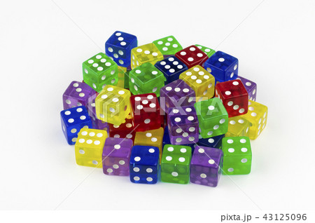 A stack of colorful, translucent game dice A stack of colorful, translucent game dice 43125096