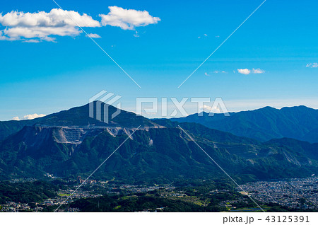 武甲山と飯盛山と秩父盆地 美の山山頂から夏の眺望 2018.08 中望遠　c 43125391
