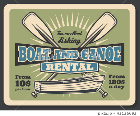 Fishing boat and canoe rental vector retro poster 43126692