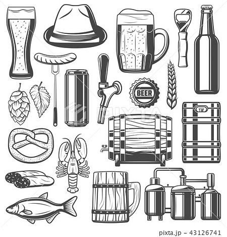 Beer brewing and snacks vector icons Beer brewing and snacks vector icons 43126741