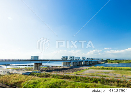 利根大堰　利根川　埼玉県行田市側から 43127904