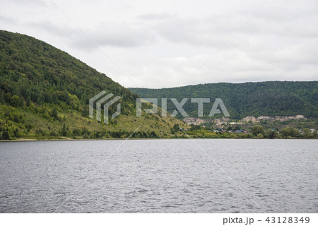 View of the Zhiguli mountains in the Samara region, Russia. Cloudy day, August 10, 2018 View of the Zhiguli mountains in the Samara region, Russia. Cloudy day, August 10, 2018 43128349