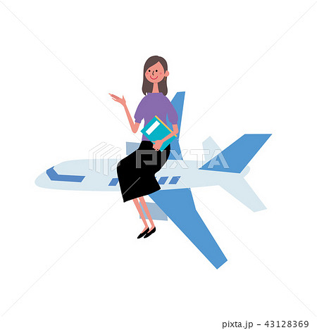 飛行機にのる女性　イラスト 43128369
