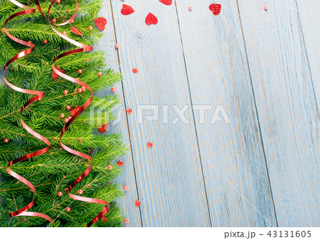Blue Rustic Christmas Background with Fir Branches 43131605