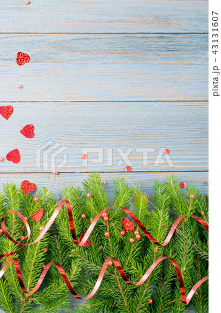 Blue Rustic Christmas Background with Fir Branches 43131607