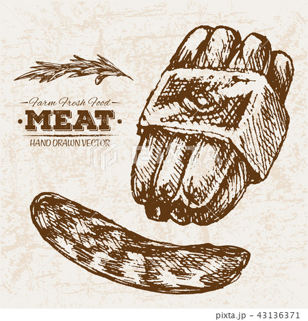 Hand drawn sketch steak meat products set 43136371