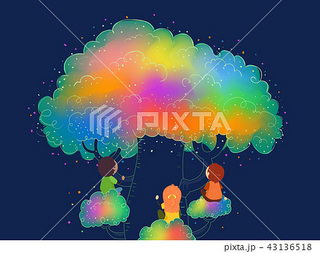 Stickman Kids Tree Rainbow Color Illustration 43136518