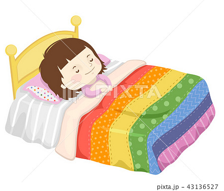 Kid Girl Sleep Bed Rainbow Blanket Illustration 43136527