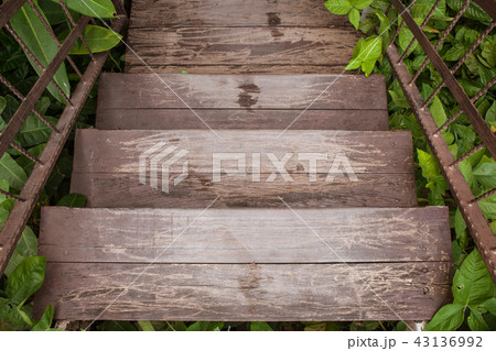 Top view wooden stairs or walkway at outdoor. 43136992