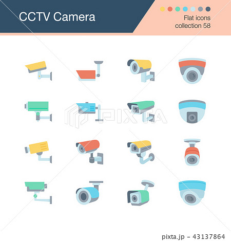 CCTV Camera icons. Flat design. 43137864
