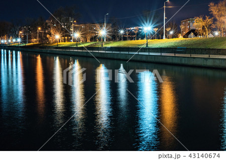 Long exposure shot of Valea Morilor lake at night 43140674