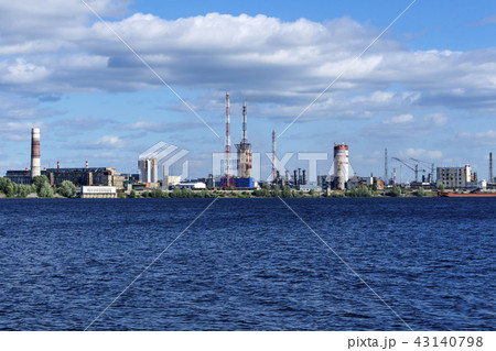 industrial area on the shore of the reservoir industrial area on the shore of the reservoir 43140798