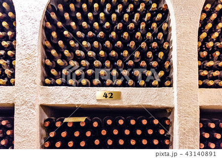 Famous wine cellars racks in wide perspective 43140891