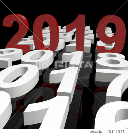 Red year 2019 stands between white year numbers 43141393