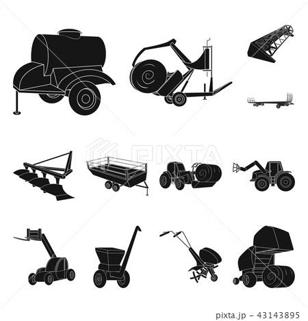 Agricultural machinery black icons in set collection for design. Equipment and device vector symbol 43143895