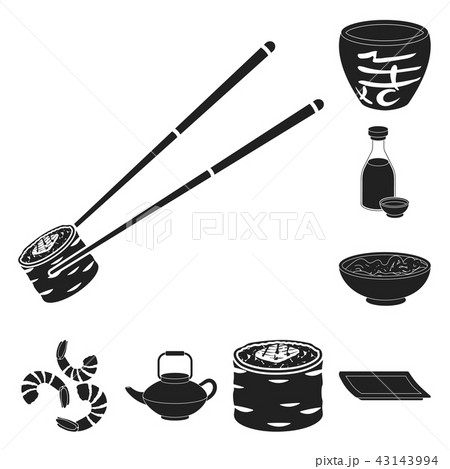 Sushi and seasoning black icons in set collection for design. Seafood food, accessory vector symbol 43143994