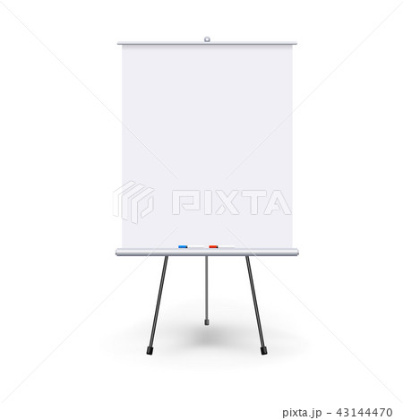 Vector realistic blank flipchart with three legs isolated on white clean background. White roll up 43144470