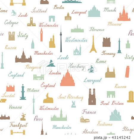 Travel world landmarks tile pattern. Travel icons 43145242