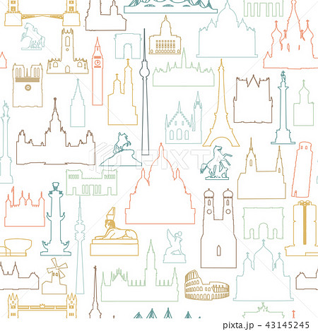 Travel world landmarks tile pattern. Travel icons 43145245