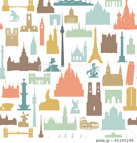 Travel world landmarks tile pattern. Travel icons 43145246