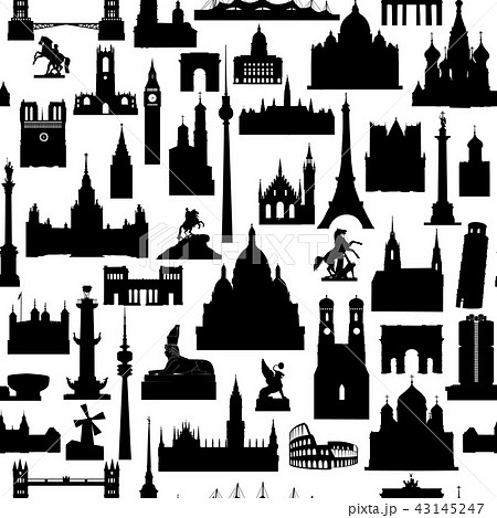 Travel world landmarks tile pattern. Travel icons 43145247