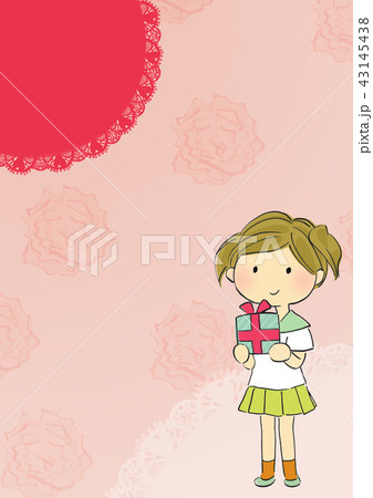 母の日 女の子 プレゼント カーネーション イラスト 贈り物 感謝 かわいい 少女 スカートのイラスト素材