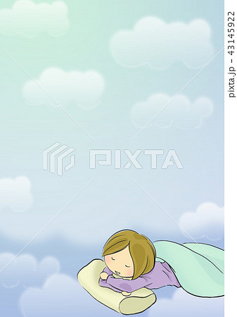 イラスト 女性 眠る 寝る かわいい うつぶせ まくら 布団 リラックス ボブ 長袖のイラスト素材