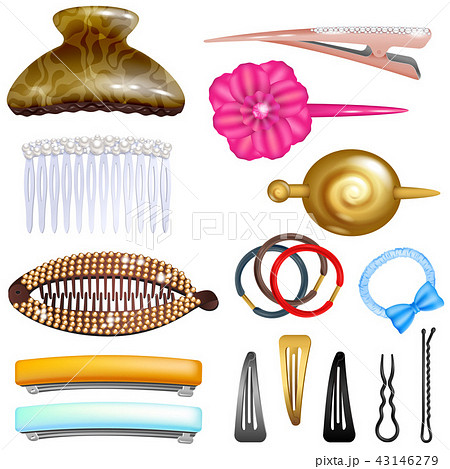 Hair accessory vector hairpin or hair-slide and hair-clip ponytailer for girlish hairstyle 43146279