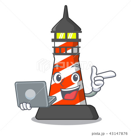 With laptop lighthouse character cartoon style With laptop lighthouse character cartoon style 43147876