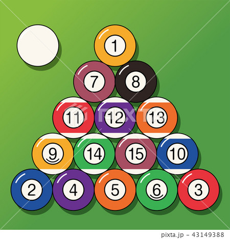 ビリヤードの玉 カラーボール 1番 15番 キューボール 緑背景 Billiards Ballのイラスト素材