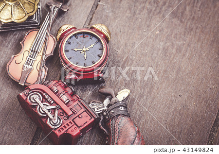 hobby and leisure object concept on wooden floor 43149824