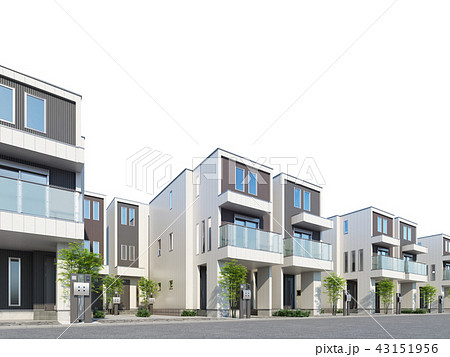 都市型三階建て住宅 白背景 都市型三階建て住宅 白背景 43151956