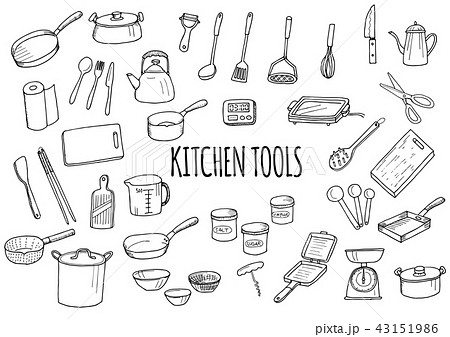 Illustration Set Of Kitchen Goods Monochrome Stock Illustration